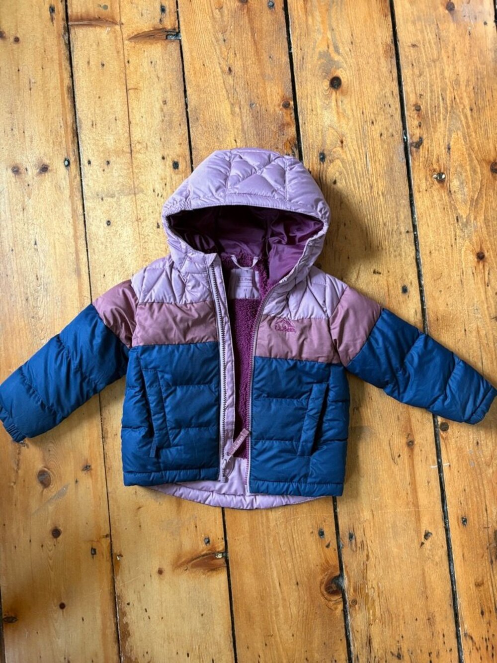 LL Bean 3T Toddler Girl's Down Jacket in Purple and Blue
